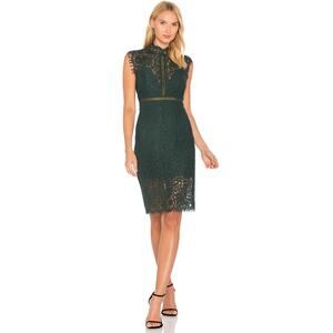 BARDOT Women's Lace Panel Dress Size 8 Large Forest Green Sleeveless NWT